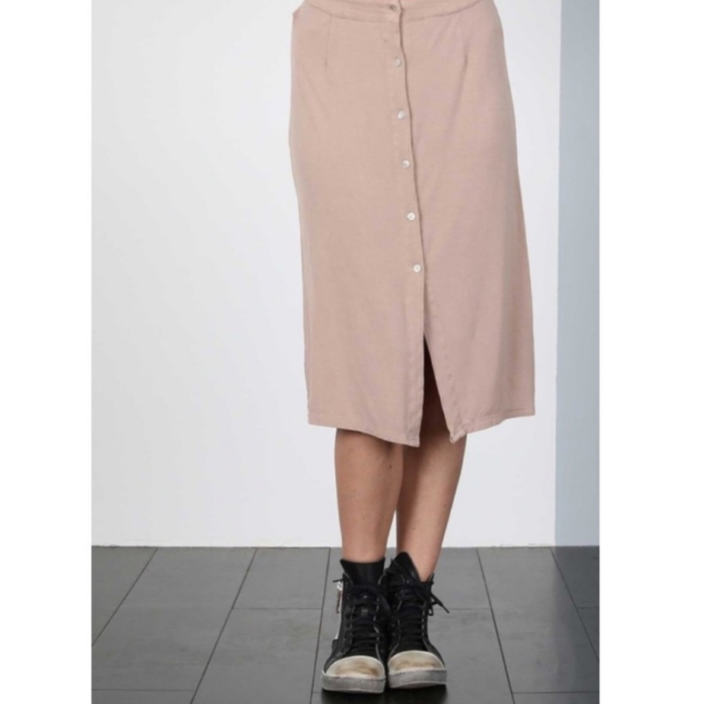 Pol Beige Jersey Button Up Midi Skirt